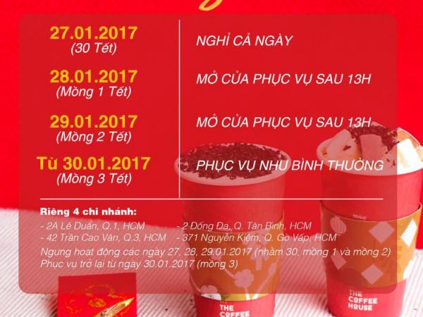 Lịch nghỉ Tết các chuỗi cà phê “ruột” của teen Sài Gòn