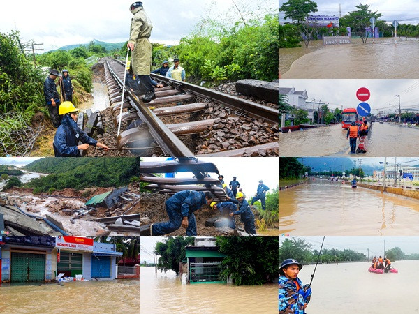 Mưa lũ ngập sâu, đường sắt Bắc - Nam vẫn tê liệt
