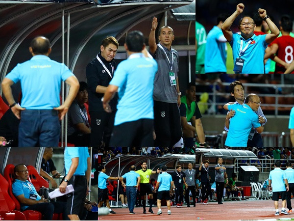 Trợ lý tuyển Thái Lan chỉ tay khiêu khích HLV Park Hang-seo