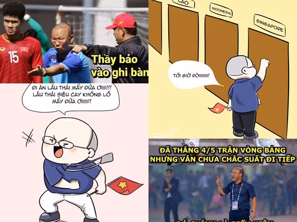 Ảnh chế bố Park bảo vệ học trò trong từng trận đấu tại SEA Games 30