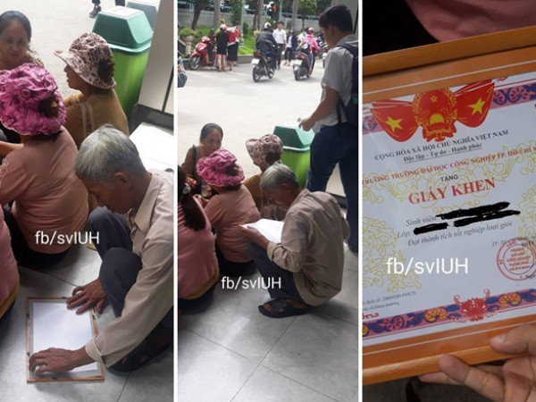 Xúc động với bức ảnh người cha già nâng niu tấm bằng Đại học loại Giỏi của con