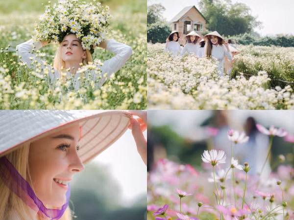 Các bạn trẻ người nước ngoài thích thú "pose" ảnh tại thảo nguyên hoa ở Hà Nội