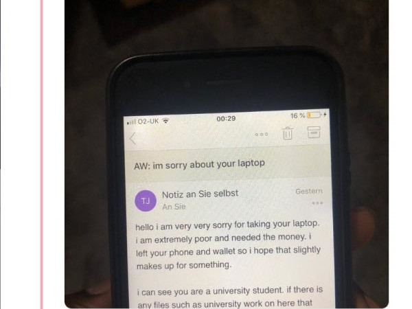 Tên trộm "có tâm": Lấy trộm laptop rồi mail hỏi khổ chủ "Có cần tài liệu học không?"