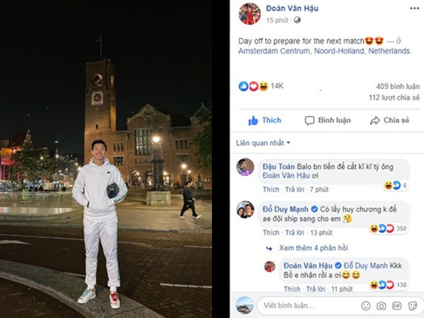 Duy Mạnh chọc Văn Hậu: "Lấy huy chương không để anh ship sang?"