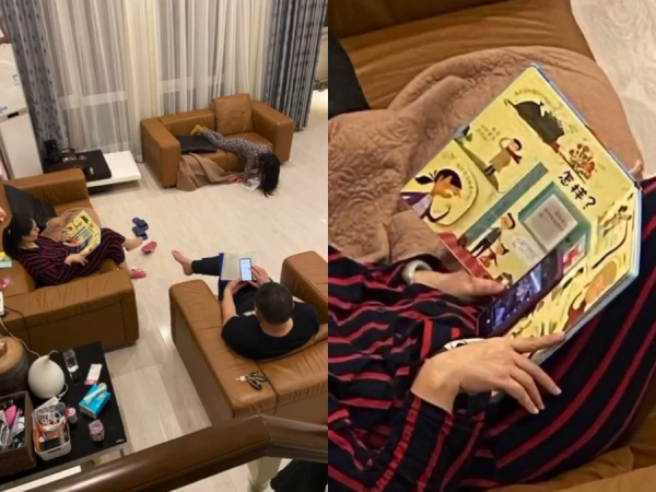 Tưởng bố mẹ ngồi đọc sách làm gương cho con, chưa kịp khen đã phát hiện sự thật cực "phũ"