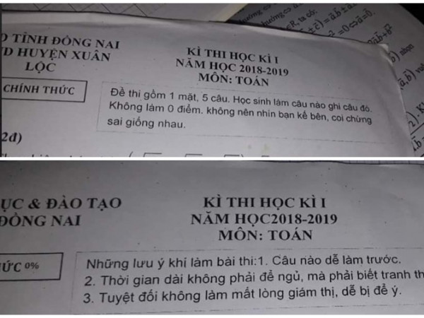 Ghi chú đề thi vừa hài hước vừa tâm lý của thầy giáo khiến dân mạng gật gù tán thưởng