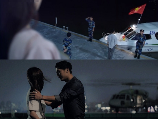 Fan "Hậu duệ Mặt Trời" tranh cãi cảnh quay đại úy Duy Kiên được đón bằng ca-nô thay vì trực thăng