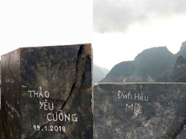 Dòng chữ yêu đương khắc đậm trên đỉnh Mã Pí Lèng khiến cộng đồng phượt phẫn nộ