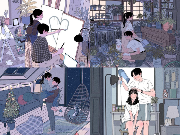 "Tan chảy" với bộ tranh vẽ những khoảnh khắc đáng yêu "khi hai ta về một nhà"