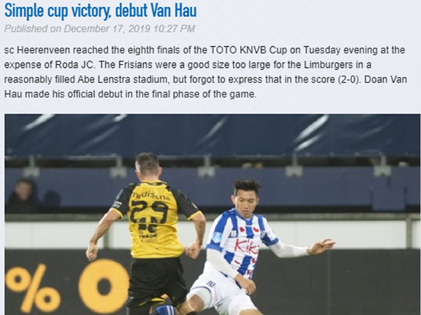 Báo Hà Lan nói gì về màn ra mắt của Văn Hậu ở Heerenveen?