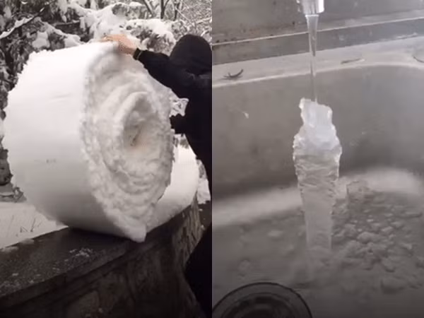 Nước đóng băng khi vừa... chảy khỏi vòi trong cái lạnh buốt giá