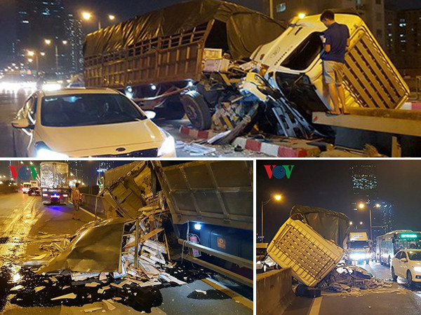 Hà Nội: Xe tải “rụng đầu” sau khi đâm trực diện vào dải phân cách