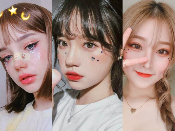 Kiểu trang điểm lấp lánh, đính sticker "tứ tung" như búp bê lên ngôi mùa lễ hội