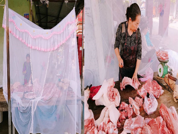 Quầy thịt gây “sốt” với phong cách tẩm cung, mắc màn hồng “cách ly” ruồi muỗi