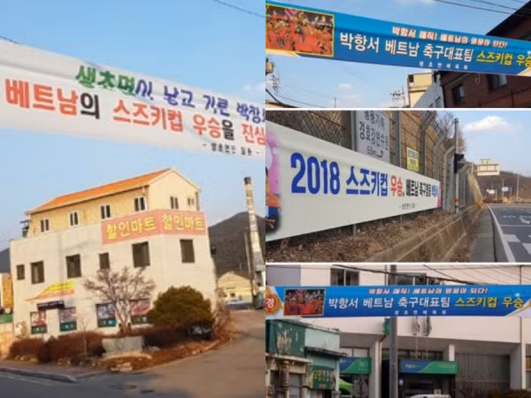 Quê nhà vui như lễ hội, giăng kín băng rôn từ nhà ra ngõ chào đón thầy Park Hang-seo