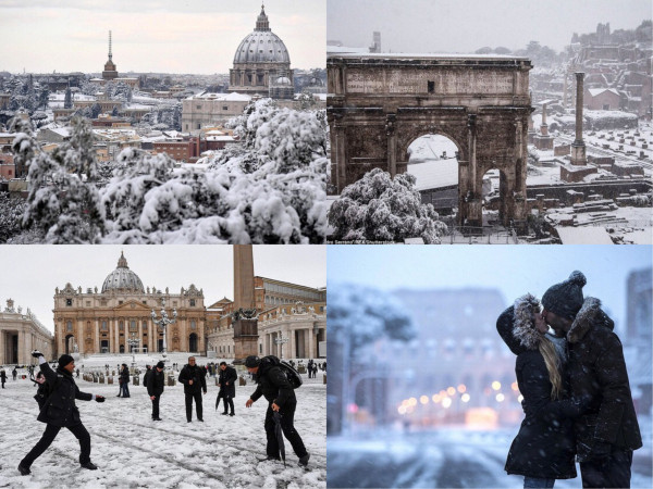 Thành Rome bất ngờ phủ tuyết bất thường khiến du lịch ngưng trệ