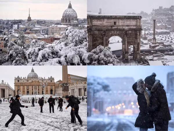 Thành Rome bất ngờ phủ tuyết bất thường khiến du lịch ngưng trệ