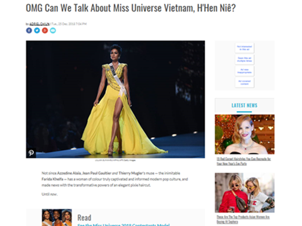 Báo Mỹ khen H’Hen Niê "phá vỡ mọi chuẩn mực cái đẹp"