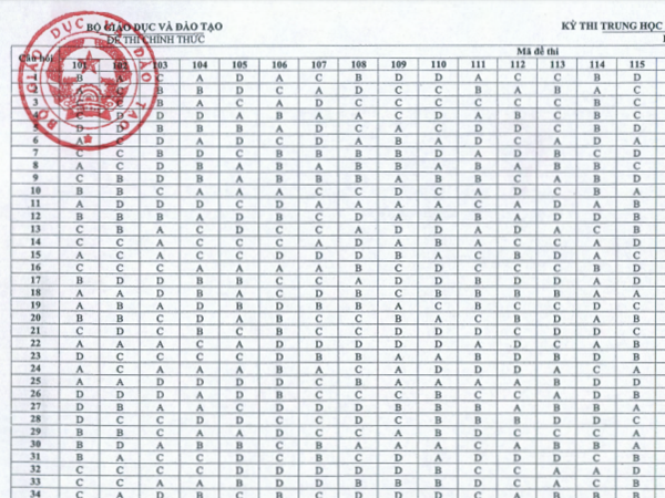 Bộ GD&ĐT công bố đáp án chính thức của tất cả các môn thi THPTQG 2019