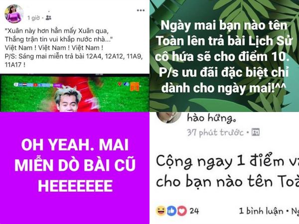 Việt Nam thắng tứ kết, giáo viên miễn kiểm tra bài cũ, cộng điểm cho những ai tên Toàn