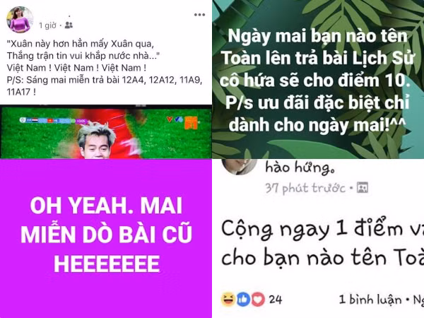 Việt Nam thắng tứ kết, giáo viên miễn kiểm tra bài cũ, cộng điểm cho những ai tên Toàn