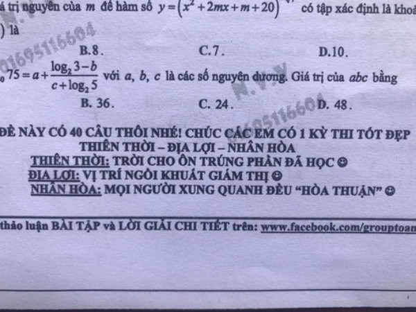 Cười nghiêng ngả với lời nhắn "bá đạo" của thầy giáo dạy Toán trong đề ôn tập