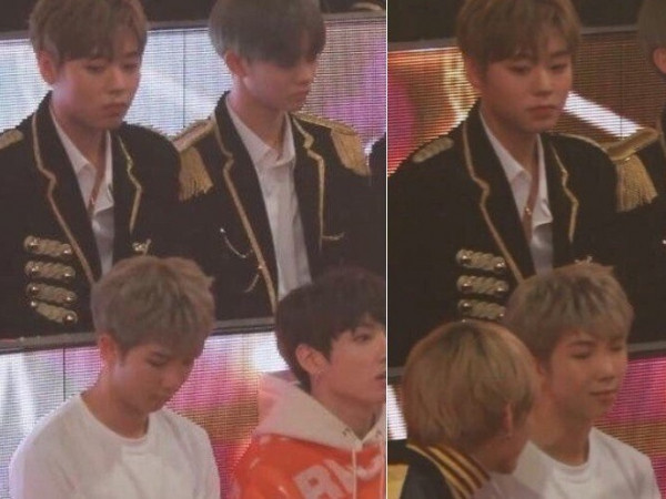 Park Ji Hoon (Wanna One) không thể rời mắt khỏi V (BTS) tại MBC Gayo Daejejeon 2017