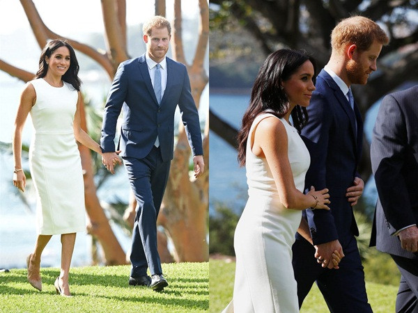 Công nương Meghan Markle diện đầm trắng thanh lịch sau khi công bố mang thai