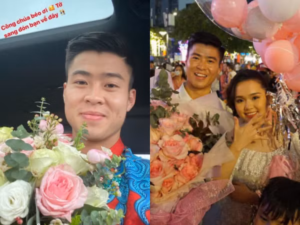 Duy Mạnh đăng ảnh trước lễ ăn hỏi, kèm lời nhắn: "Công chúa béo ơi, tớ sang đón bạn về đây!"