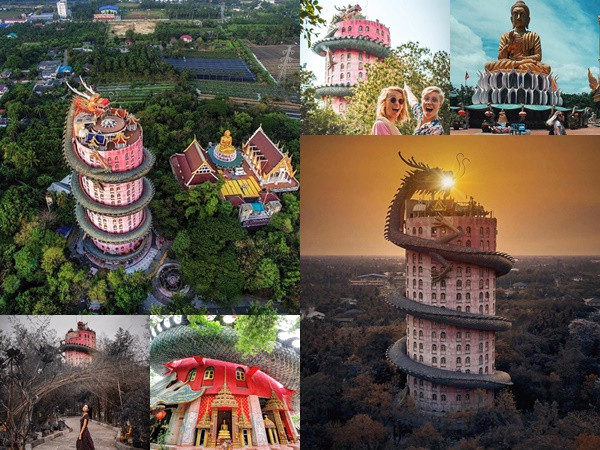 Bí ẩn đằng sau ngôi chùa hồng có rồng khổng lồ quấn quanh