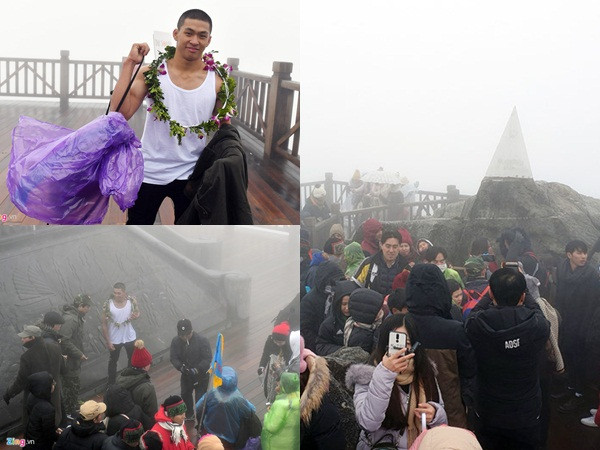 Thanh niên Sài Gòn mặc áo ba lỗ thách thức giá lạnh 0 độ C ở Fansipan