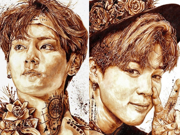 Ngất ngây ngắm những bức tranh BTS tuyệt đẹp vẽ bằng cà phê 