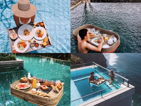 “Rich kid” bây giờ vừa bơi lội dưới nước, vừa thưởng thức bữa ăn "thả trôi" sang chảnh