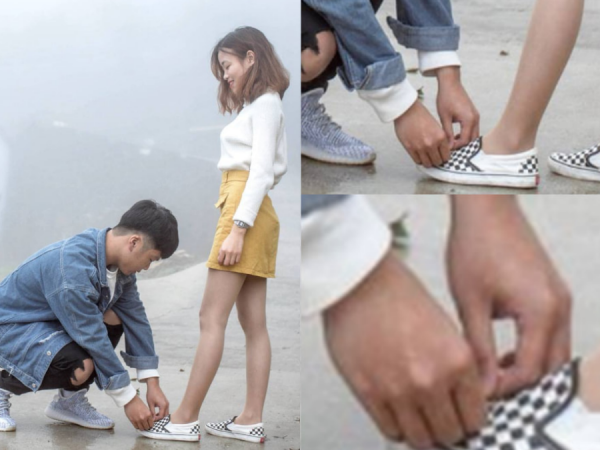 Cặp đôi chia sẻ hình ảnh cột dây giày lãng mạn, nhưng hình như có gì đó "sai sai"?