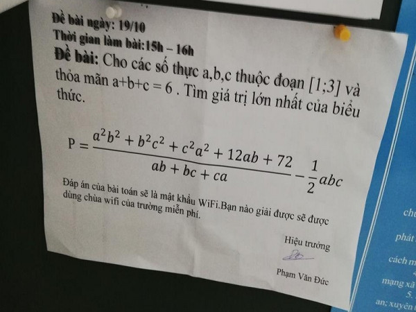 Thầy hiệu trưởng "vui tính": "Thách đố" học sinh bằng cách đặt pass wifi là đáp án bài toán