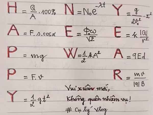 Thầy giáo gửi lời chúc năm mới đến các học sinh bằng công thức Vật lý cực sáng tạo