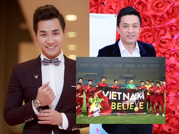 Bộ ba Giọng Hát Việt hào hứng gửi lời cổ vũ tới các cầu thủ trước giờ bóng lăn