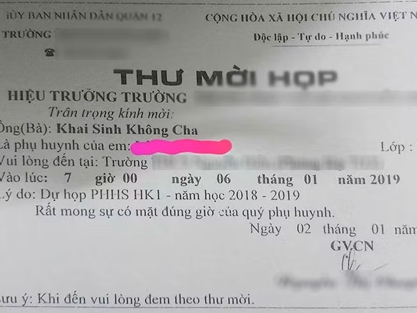 Choáng váng thư mời ông/bà “Khai sinh không cha” đến họp phụ huynh