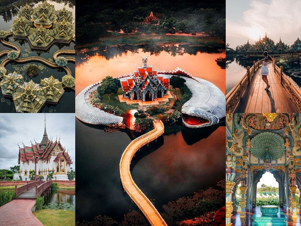 Thủy quái bao quanh ngôi đền trong thành cổ ở Thái Lan