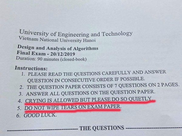 Bật cười trước lời nhắn "khóc cũng được nhưng khóc bé thôi" trên giấy thi của thầy cô