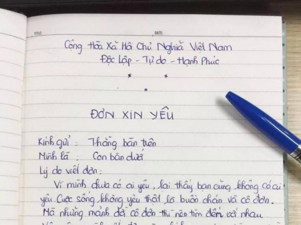 Cô gái viết "đơn xin yêu" gửi bạn bàn trên kèm lời hứa khiến dân mạng rần rần ủng hộ