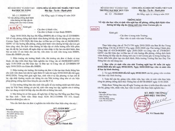 Nhiều trường Đại học ở Đà Nẵng cho sinh viên nghỉ học vì lo ngại dịch Corona 