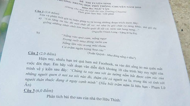 Sống ảo, mê Facebook vào đề thi lớp 10 chuyên