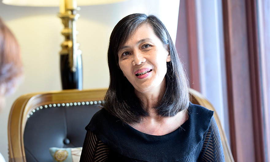 Chị Nguyệt Quế - mẹ của Hoa hậu Đại dương Lê Âu Ngân Anh. Ảnh: Mạnh Thắng.