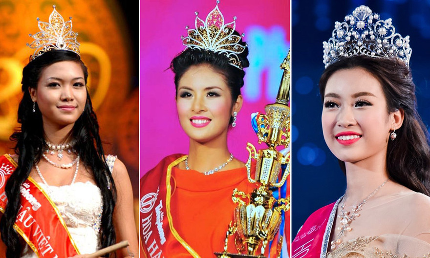 Vương miện Hoa hậu Việt Nam qua các thời kỳ.