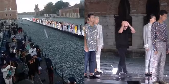 Khách mời bỏ chạy khi mưa đá trút xuống. Ảnh: Just Jared.