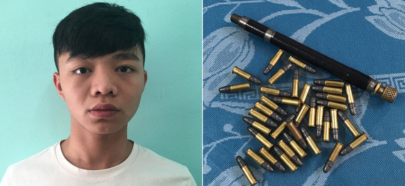 Trần Đức Huy và tang vật.