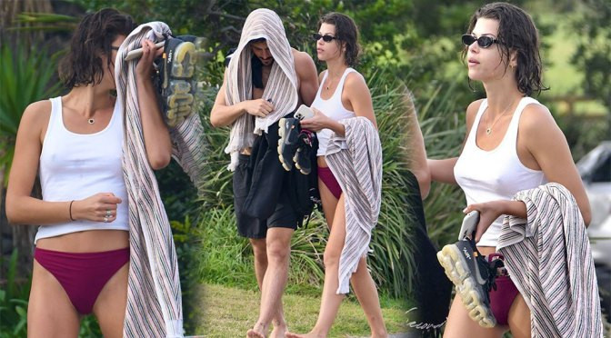 Siêu mẫu 9x Georgia Fowler 'thả rông' với áo 3 lỗ, đi biển với bạn trai