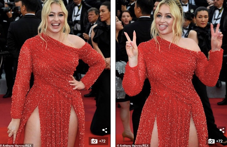 Siêu mẫu ngoại cỡ Iskra Lawrence diện đầm xẻ cao 'bất tận' trên thảm đỏ Cannes