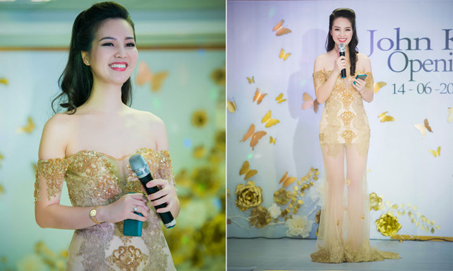 Á hậu Thụy Vân khoe chân thon sexy với váy xuyên thấu